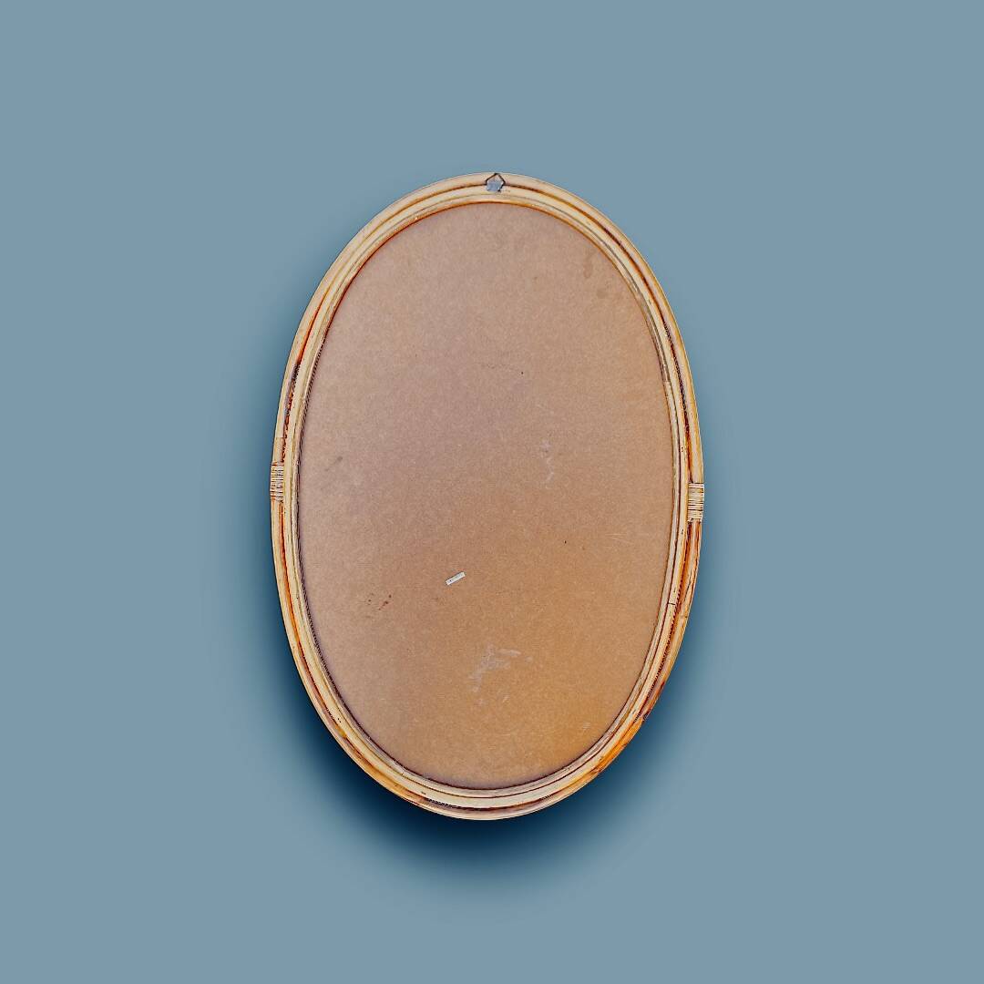 Large oval wall mirror in bamboo – bohemian chic style – 1960s–1970s