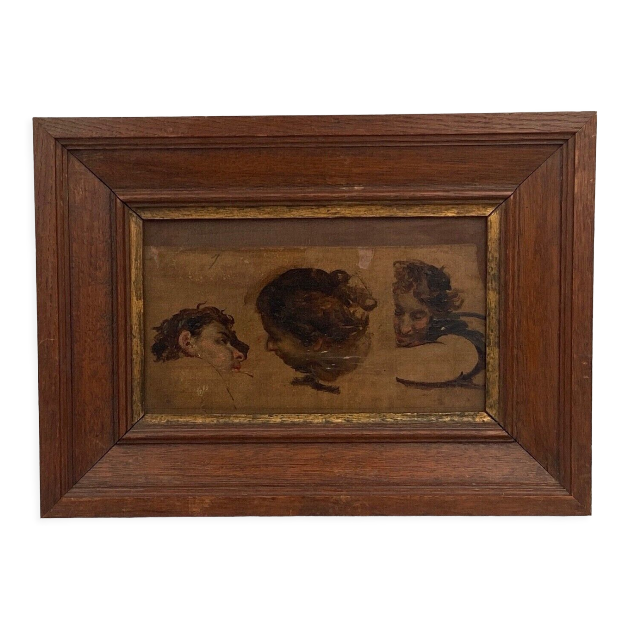 Oil on panel woman 3 faces in profile nineteenth frame wood e. jacob