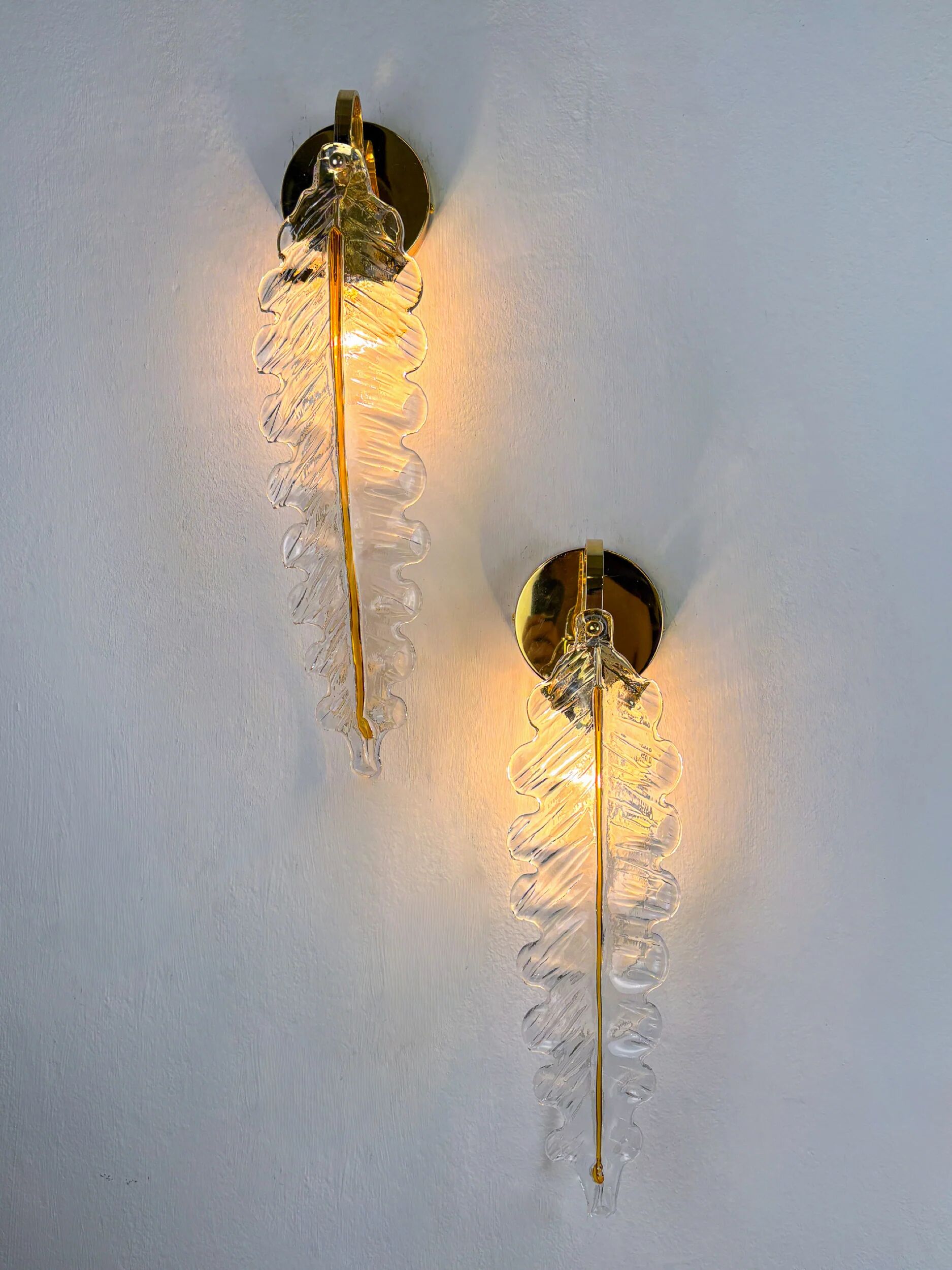 Pair of "Leaf" wall sconces by Murano Mazzega Italy, 1970s