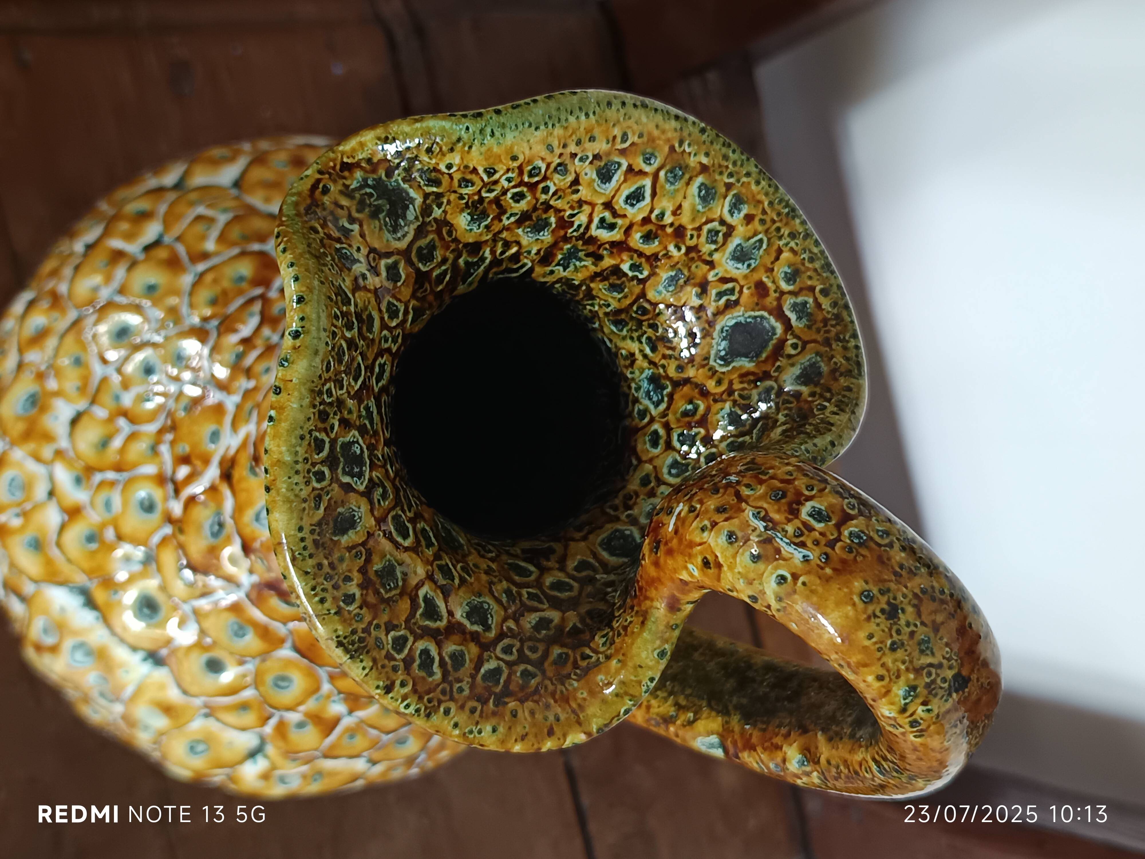 Vallauris style pitcher vase with honey enamel 1960/1970