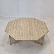 Table basse octogonale italienne en travertin, années 1980