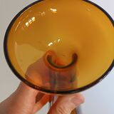 Two vintage Scandinavian double-layered amber blown glass candlesticks