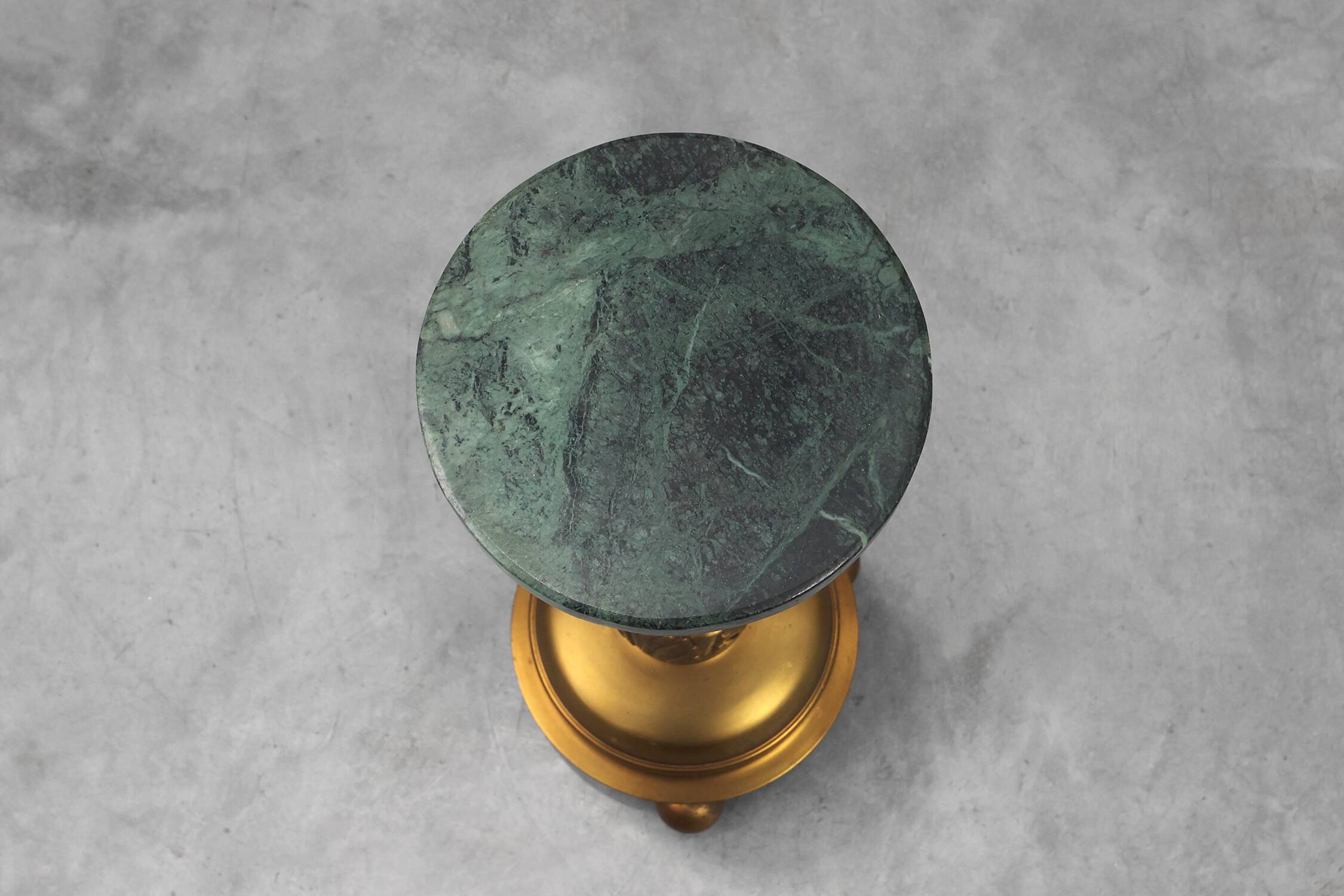 Art Deco side table or pedestal with green marble top and bronze base