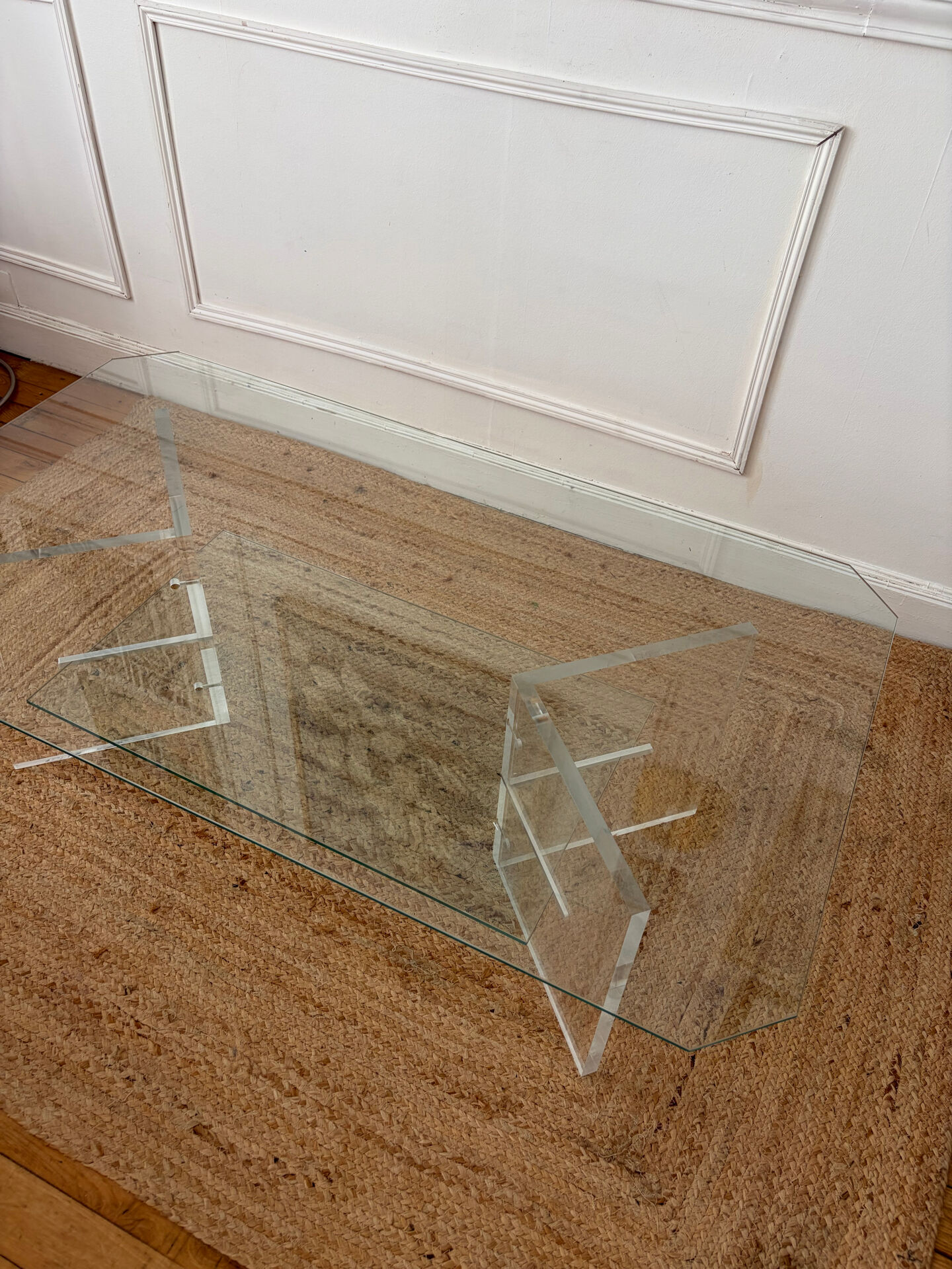 Table basse en Plexiglas et verre vintage 
