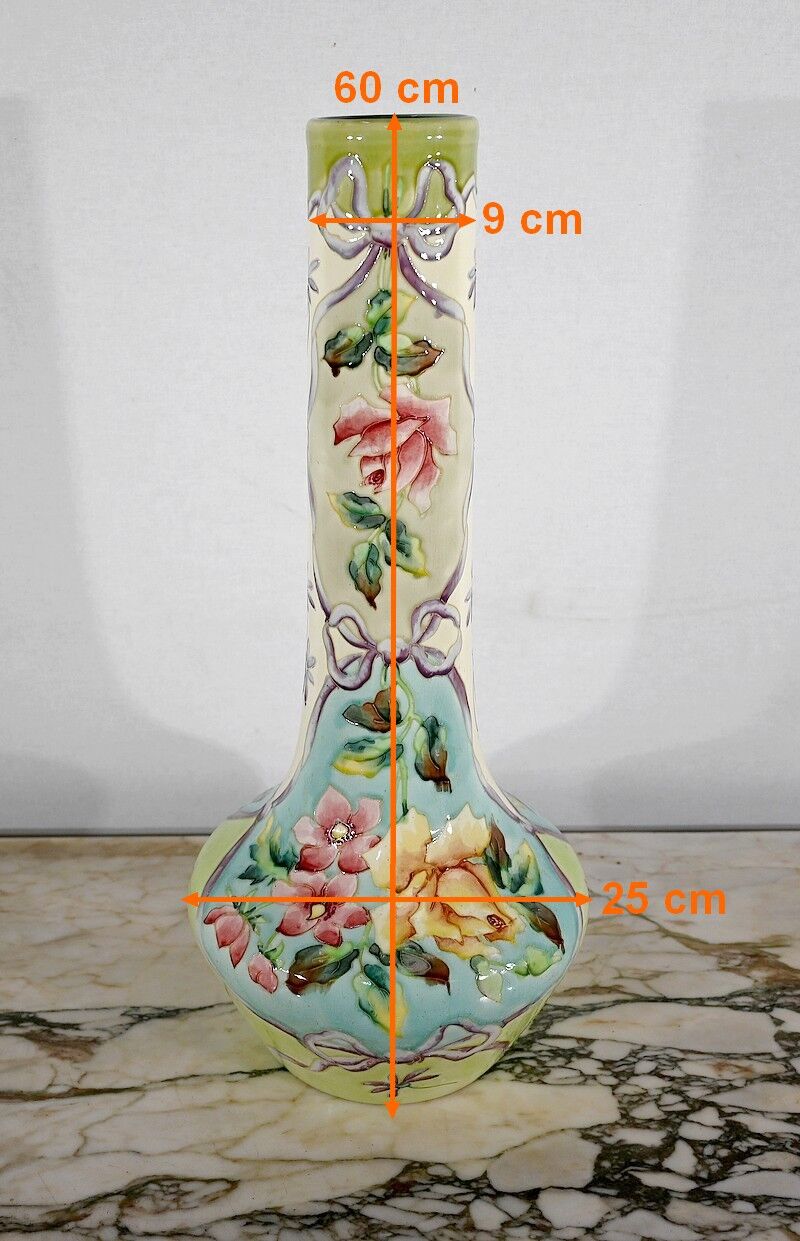 Important earthenware vase by Longchamp, Art Nouveau - 1900