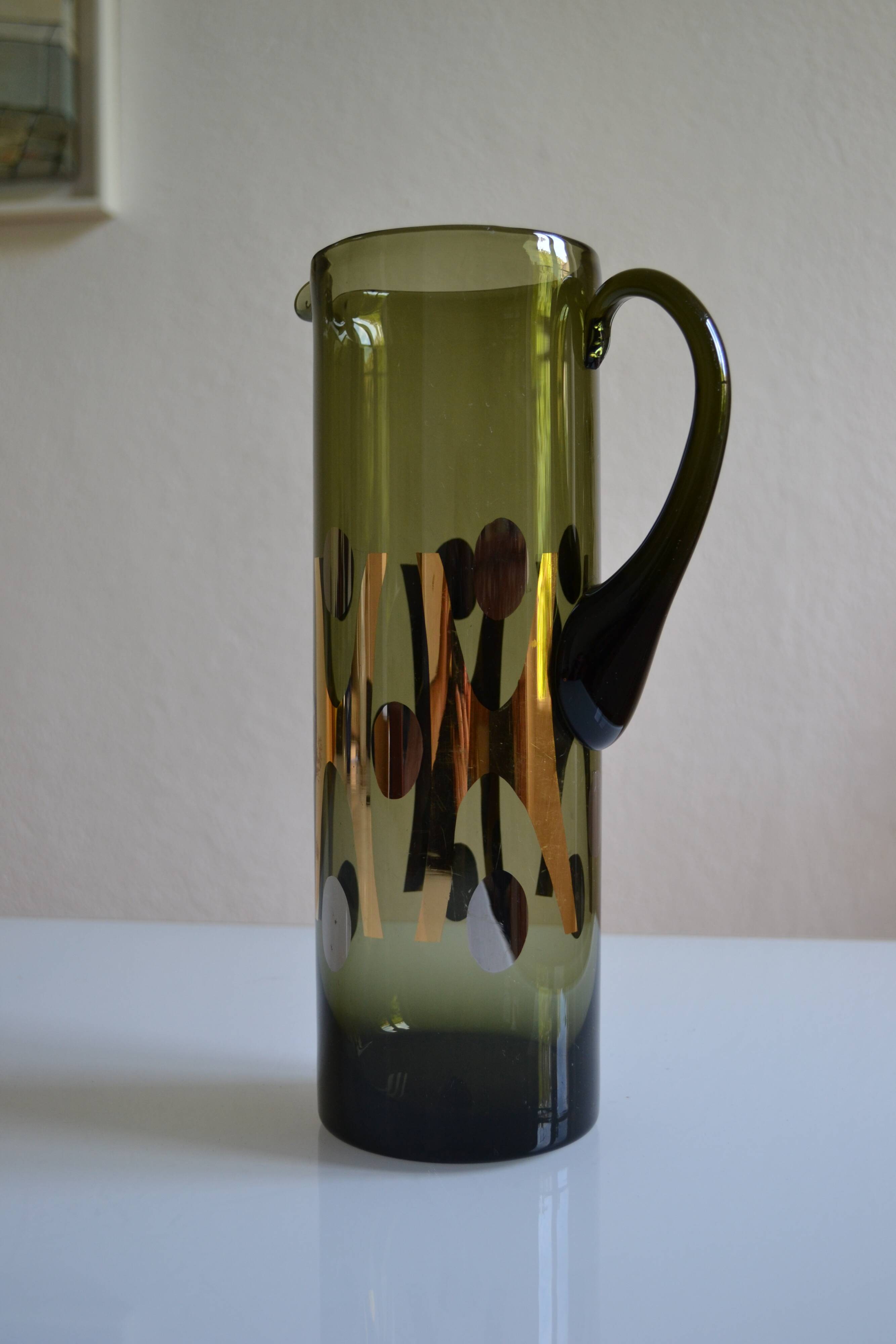 Modernist blown glass pitcher with geometric decoration 1970
