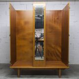 1970 Scandinavian wardrobe with shelves and mirror, 21x126, 2 doors.