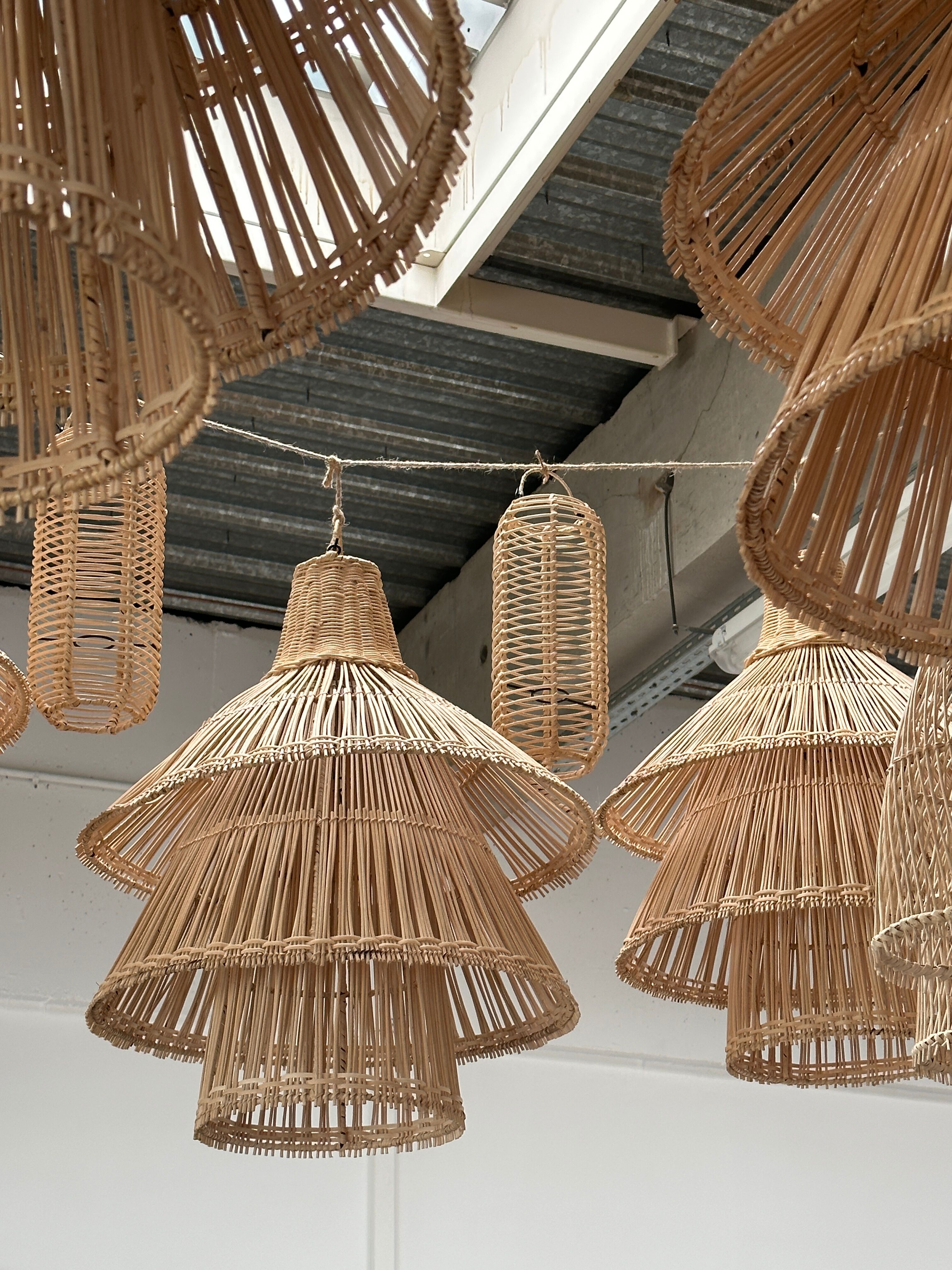 Rattan pendant lamp or light in the shape of an Asian lantern
