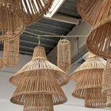 Rattan pendant lamp or light in the shape of an Asian lantern
