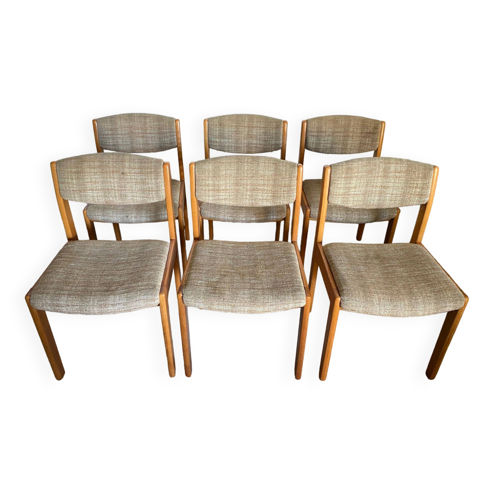 Set of 6 vintage Scandinavian chairs in wood and wool fabric an60