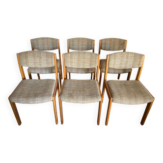 Set of 6 vintage Scandinavian chairs in wood and wool fabric an60