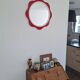 Round wall mirror 53 cm red/white vintage 1960s/70s