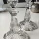 Pair of Bougeoirs Torches/Moulded glass, floral/godronnée shape. Glassworks of Portieux. 50s.