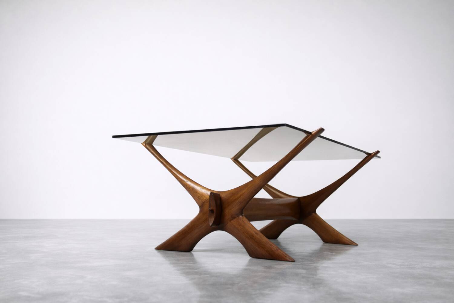 Vintage Mid-Century Scandinavian Modern Glass & Walnut Condor Coffee Table