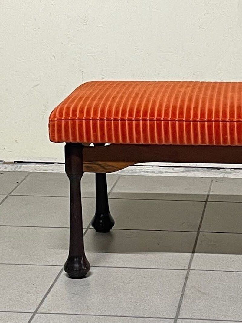 Panca in legno colorato e velluto a coste, anni '60