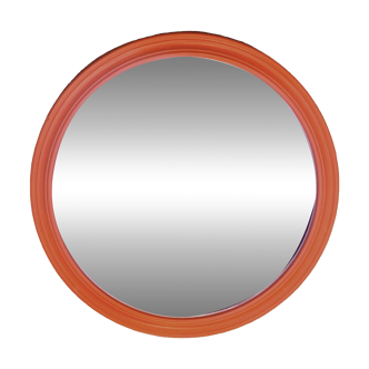 Miroir mural rond vintage en bois peint orange - diamètre : 48 cm