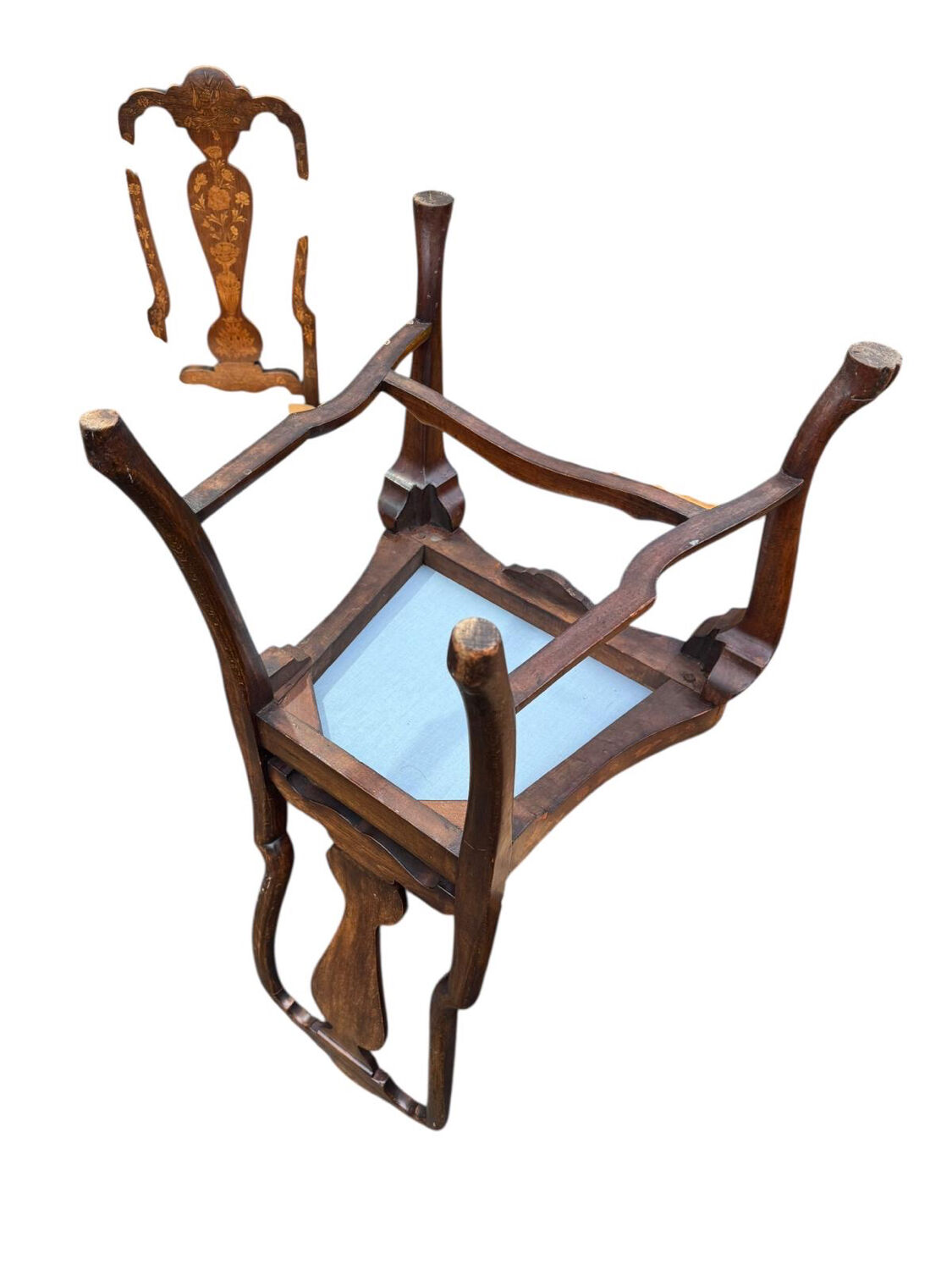 Dutch salon 1900, table and 4 chairs in marquetry stamped IDRAC.