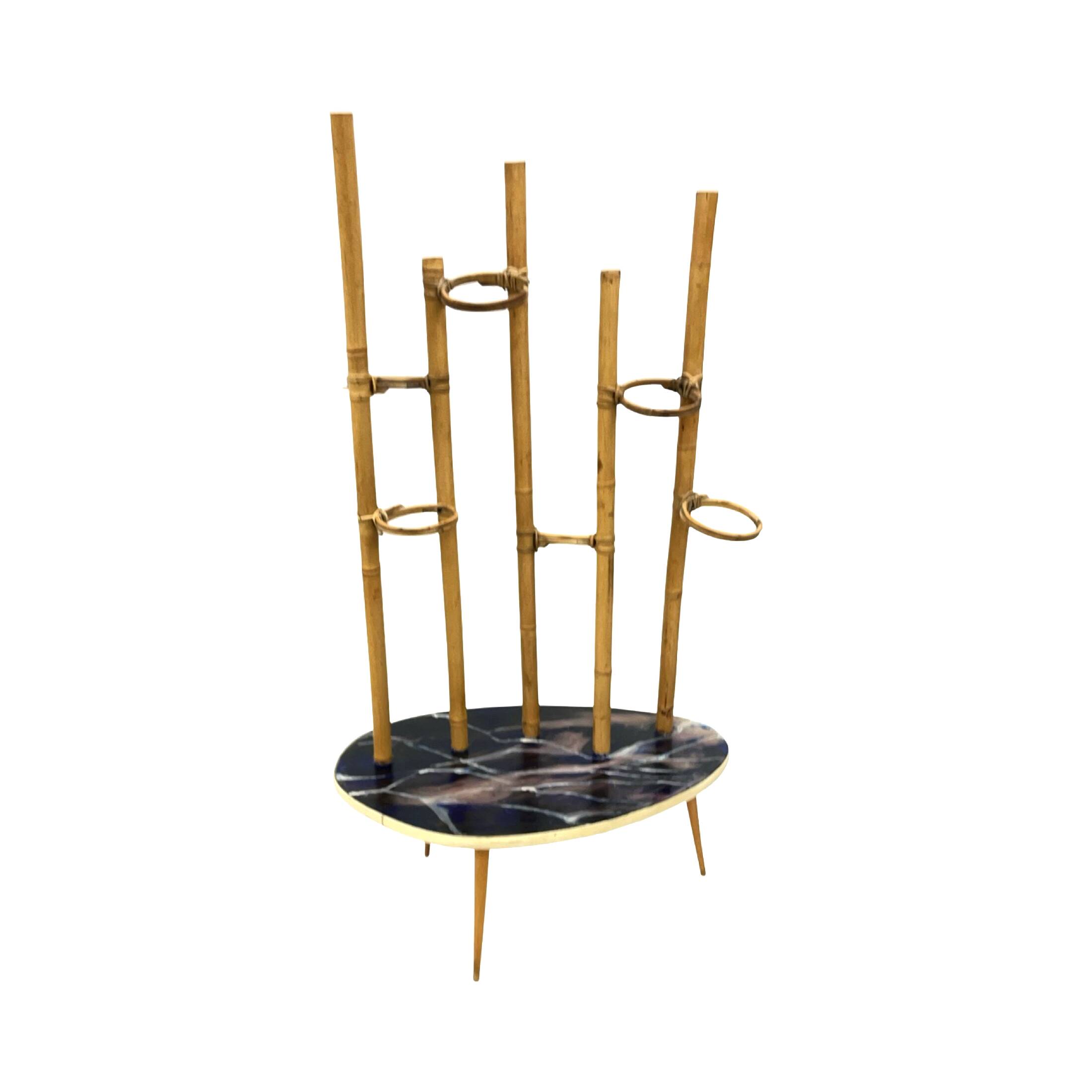 Mid-Century Modern Plant Stand – Europe, 1960s-1970s, Bamboo & Artistic