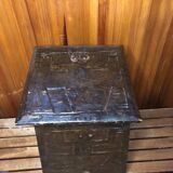 Old stool with vintage carved wood chest