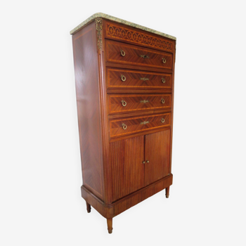 Louis XVI mahogany weekly planner-Secret drawer/4 drawers/2 doors Marble top-1930s