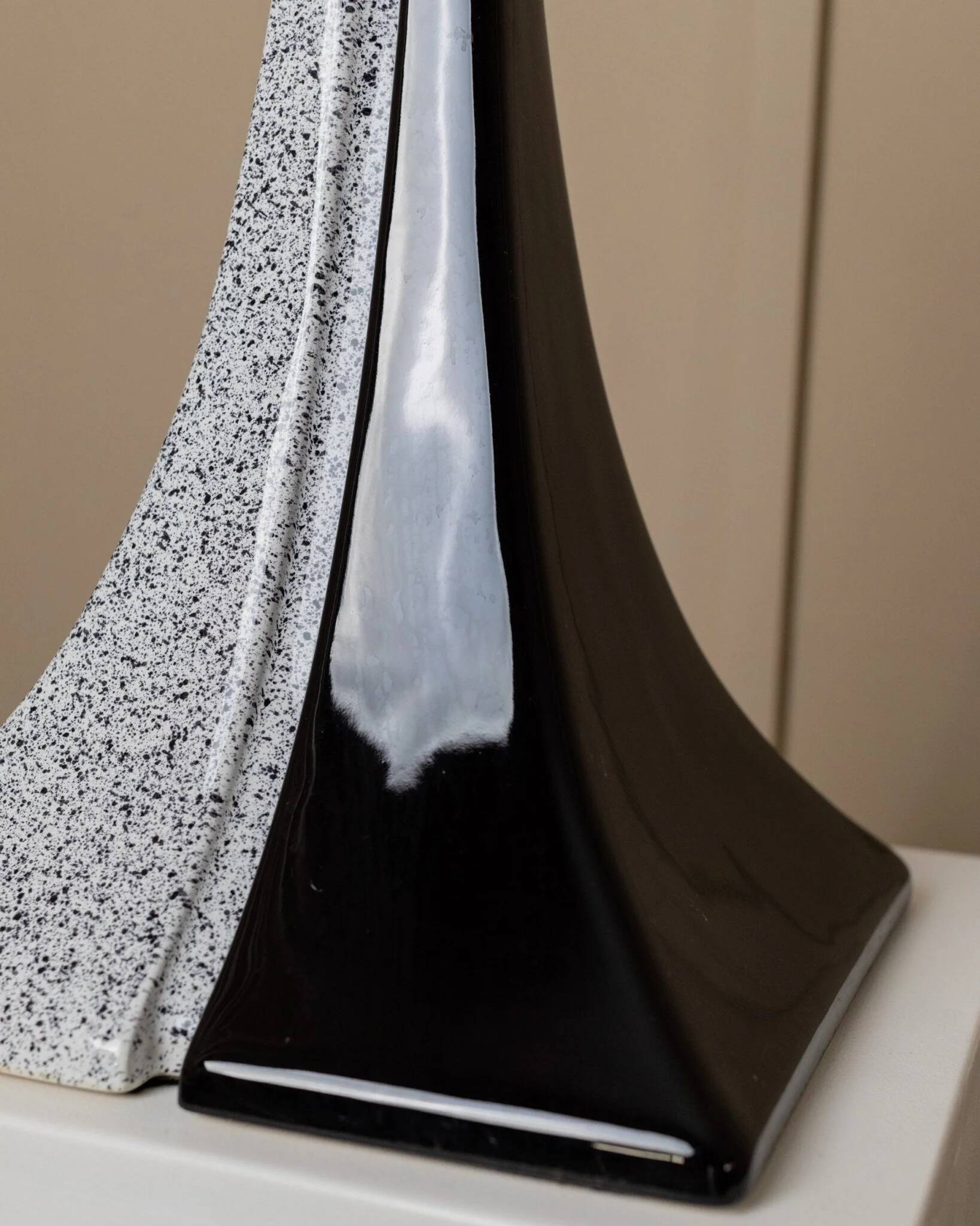 Black and White Ceramic Lamp - Handmade in Italy, Memphis Style Modern Bedside Light
