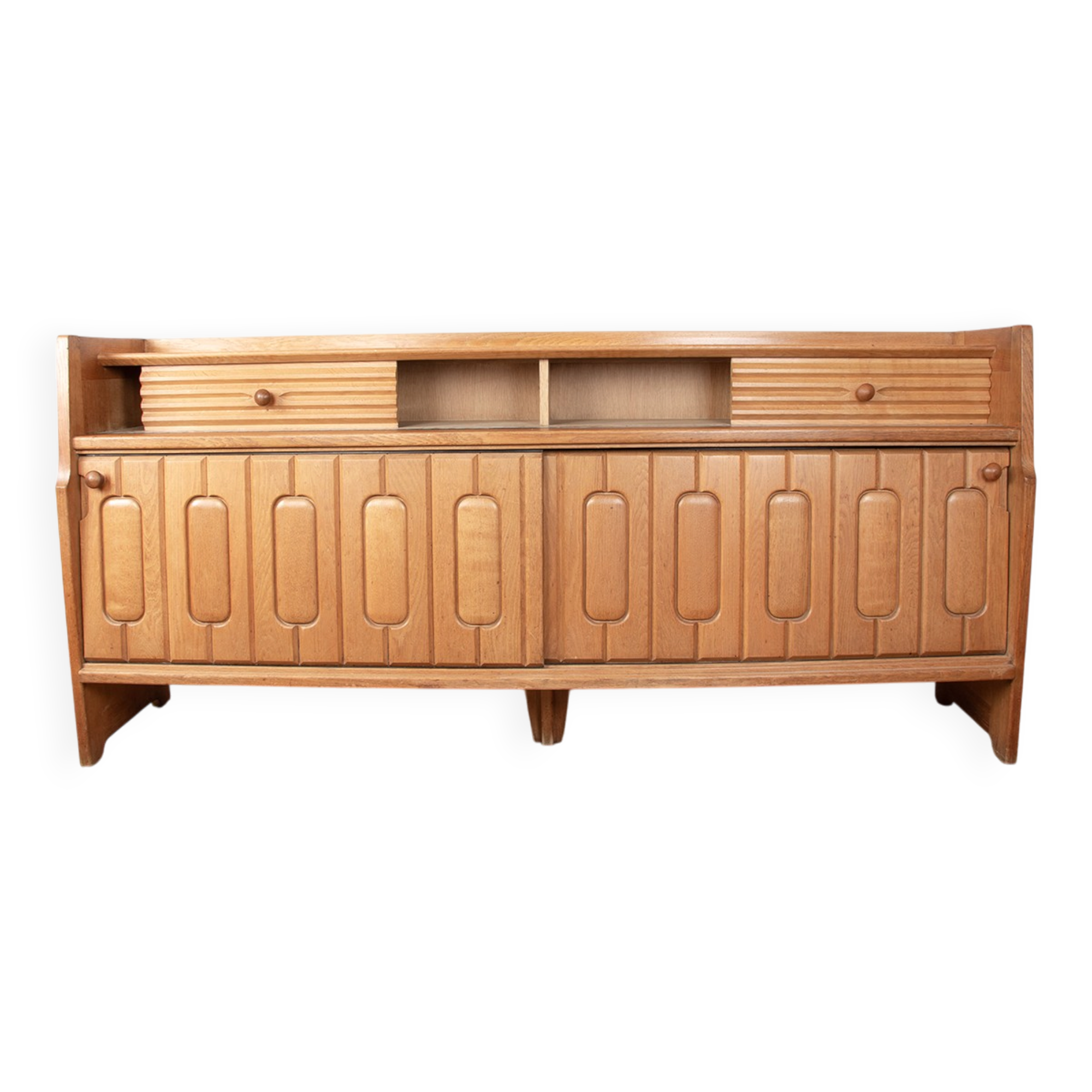 Large sideboard in Oak and Danikowski ceramics, Guillerme and Chambron.