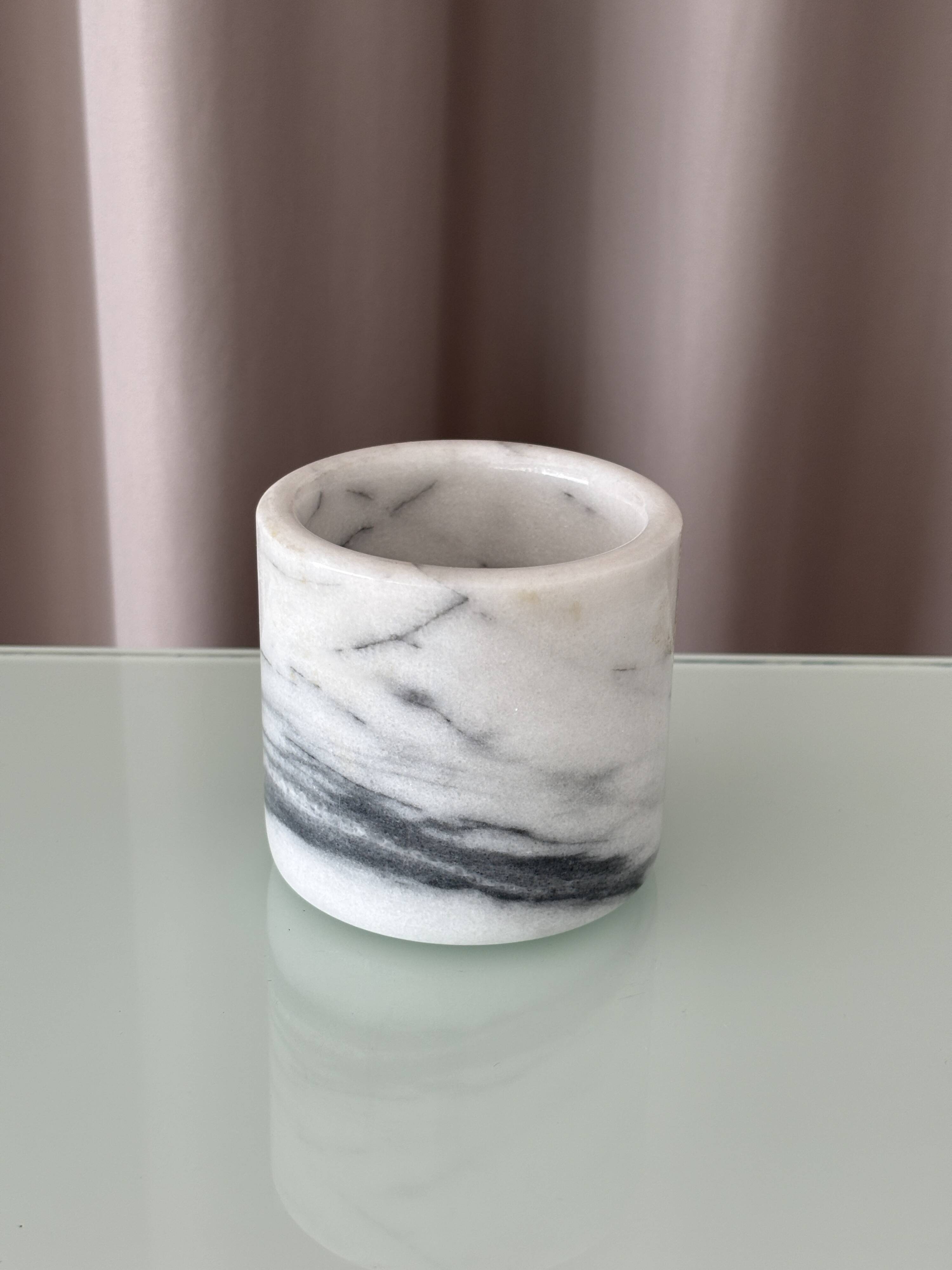 Vintage Carrara Marble Pot / Marble Pencil Holder / Toothbrush Holder / Des