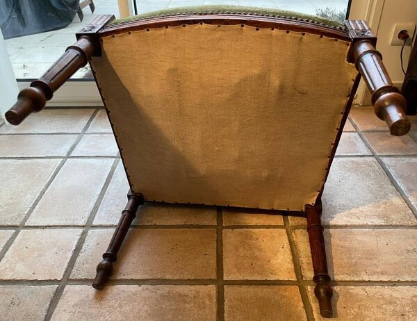 Fauteuil ancien style Louis XVI – bois sculpté – Velours vert – à restaurer