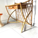 Bamboo and rattan desk and stool