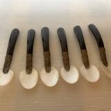 Six antique mother-of-pearl caviar spoons