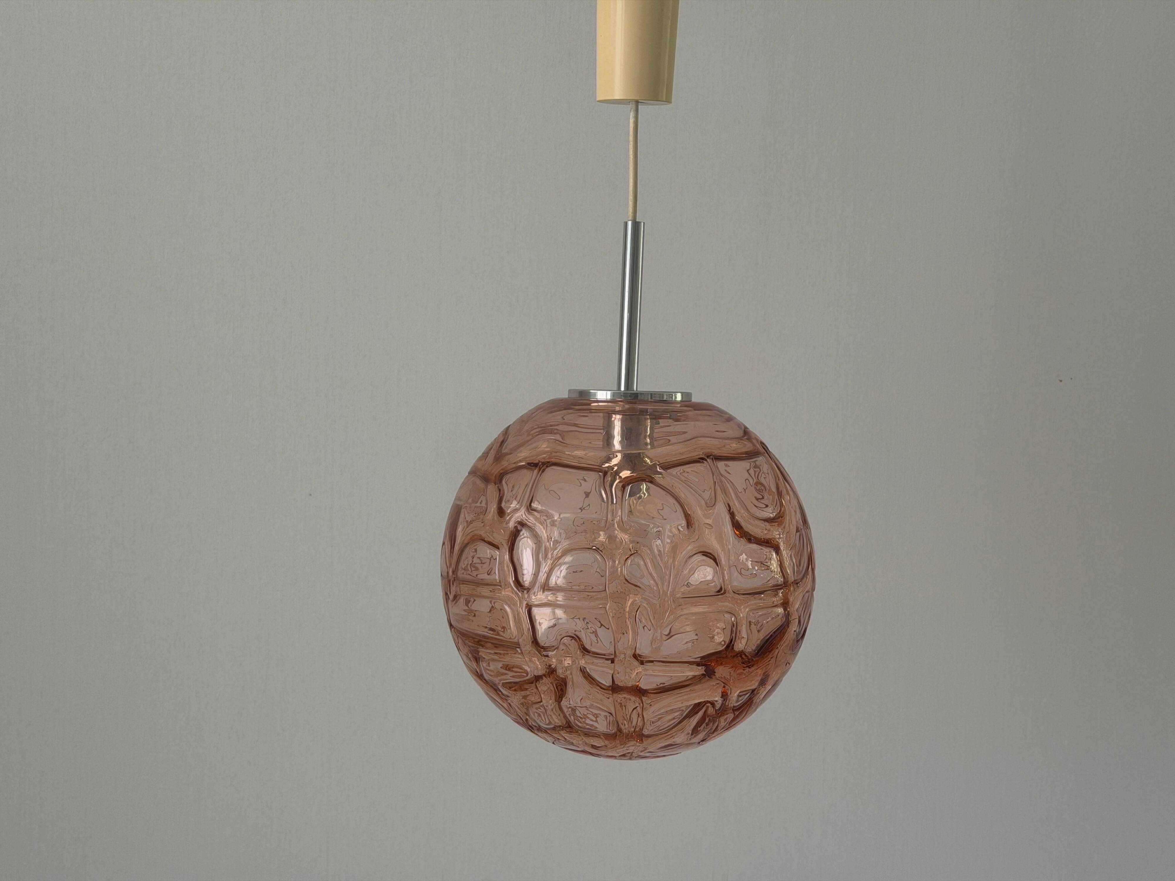 Pink pendant lamp made of hand-blown glass by Doria Leuchten, 1960s Germany.