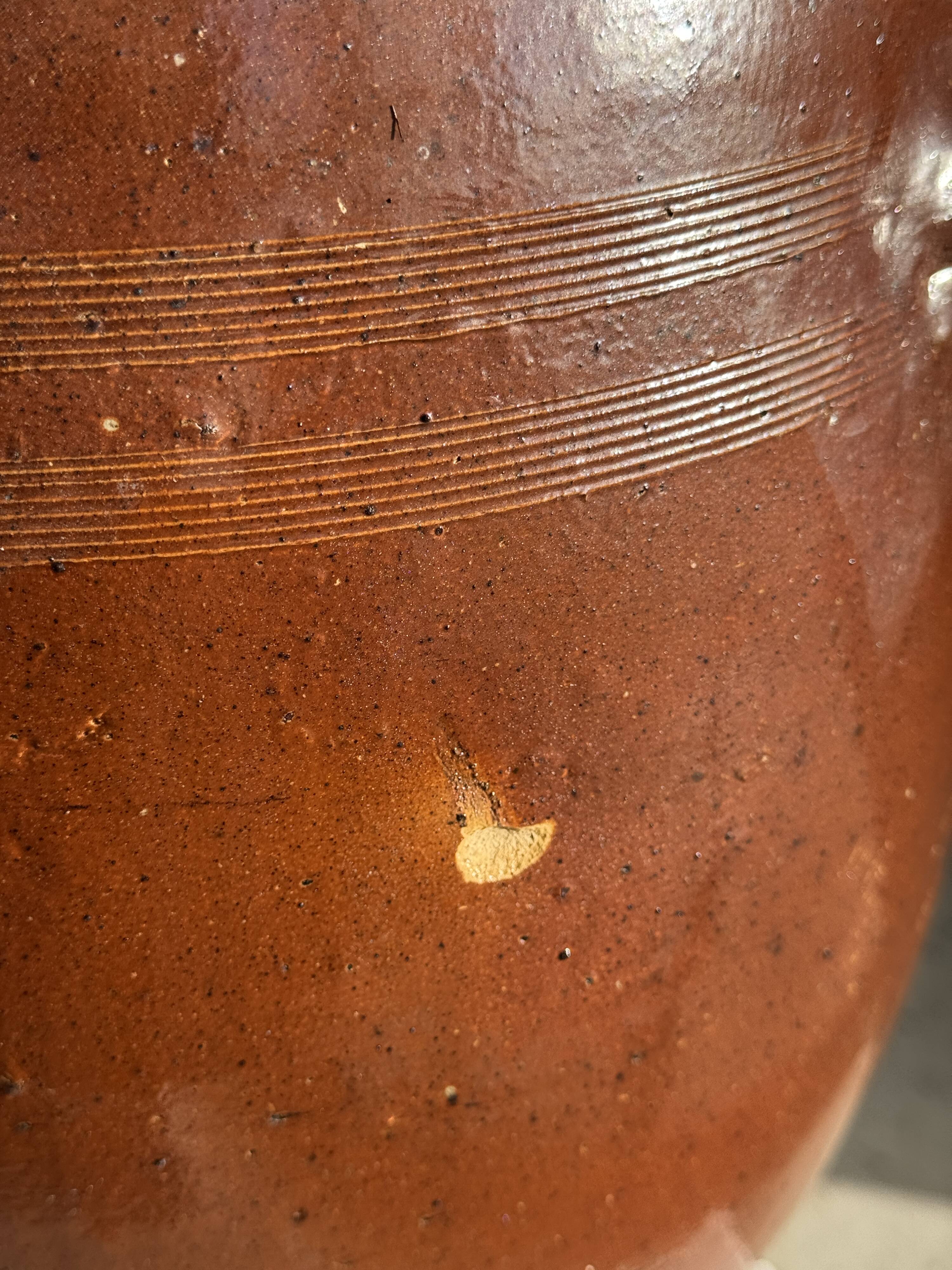 Very large glazed brown terracotta pot with two handles H41 D30