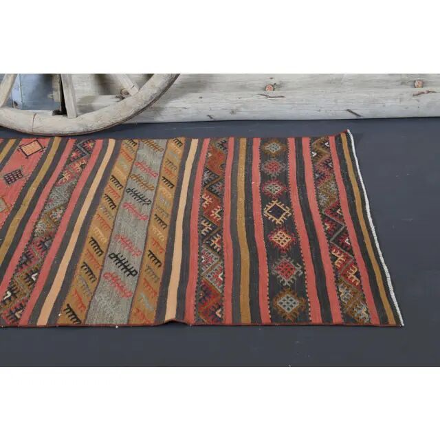1970s Vintage Turkish Hand-Knotted Wool Cotton Red Runner Rug 117x227
