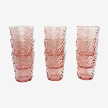 9 water glasses Arcoroc pink glass