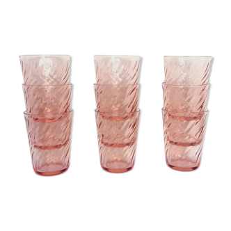 9 verres à eau verre rose arcoroc