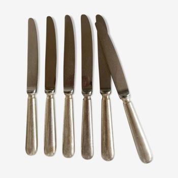 Set de 6 couteaux de brasserie en métal argenté 1960