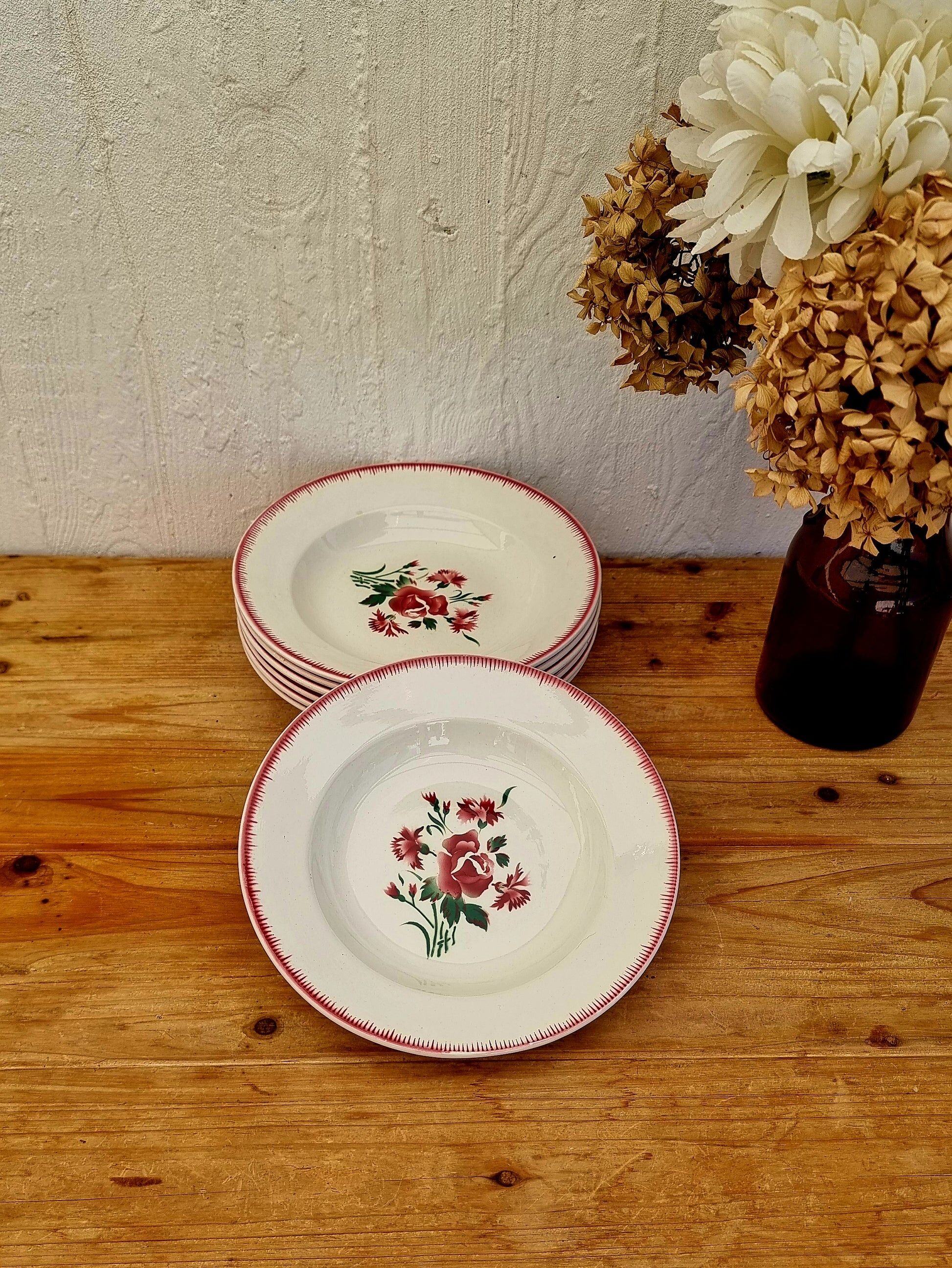 Set of 7 deep plates Digoin Sarreguemines Floral Bouquet