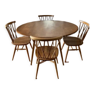 Table à manger vintage Ercol et 4 chaises