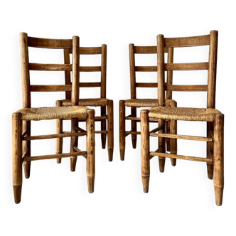 Chaises bois et paille