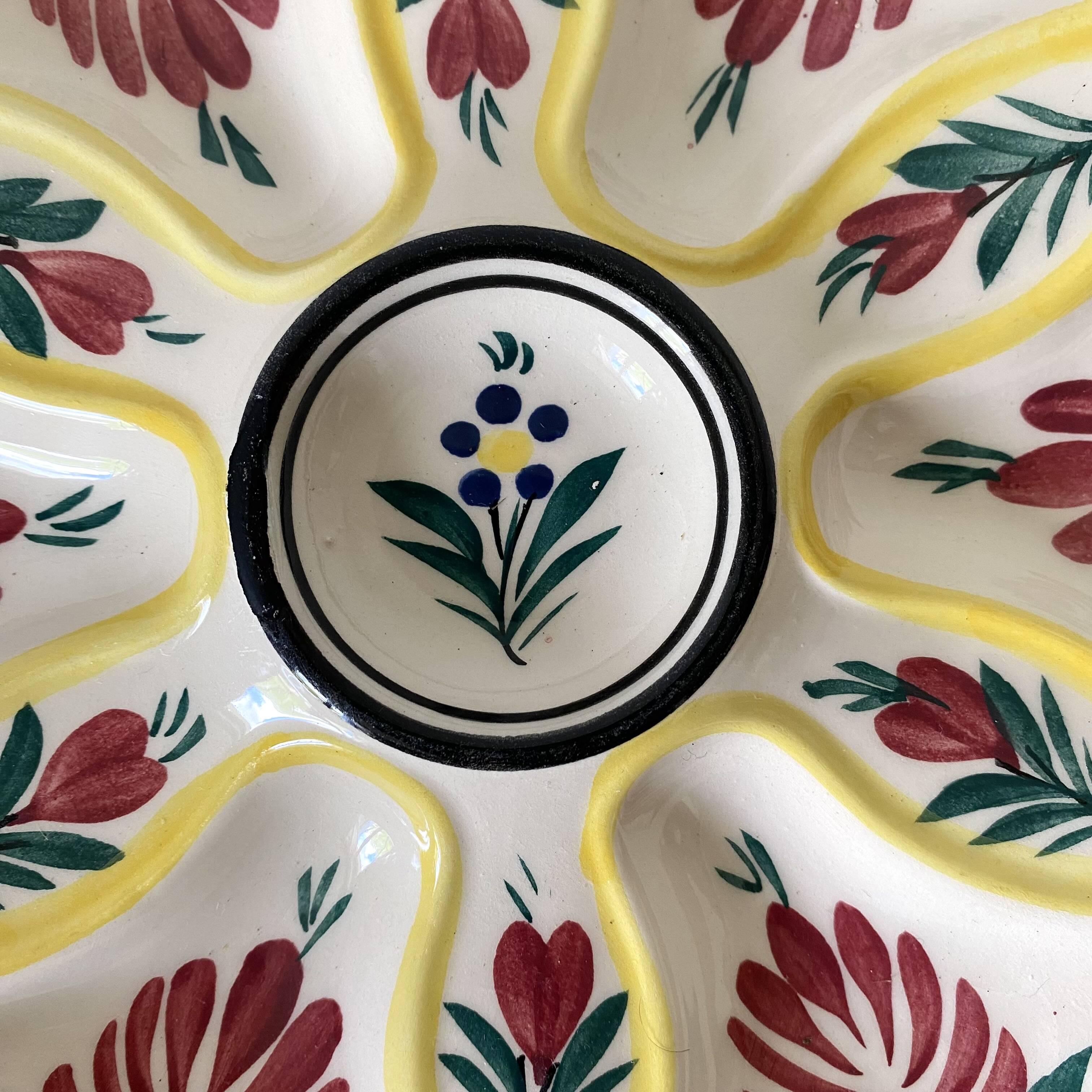 Hand-painted HB Quimper oyster plate