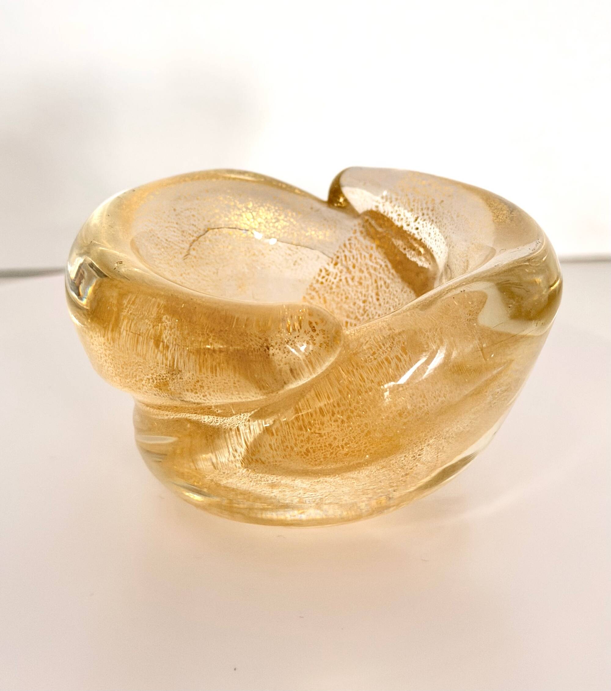Vintage Thick Murano Glass Ashtray - Catchall with Gold Leaf, Italy