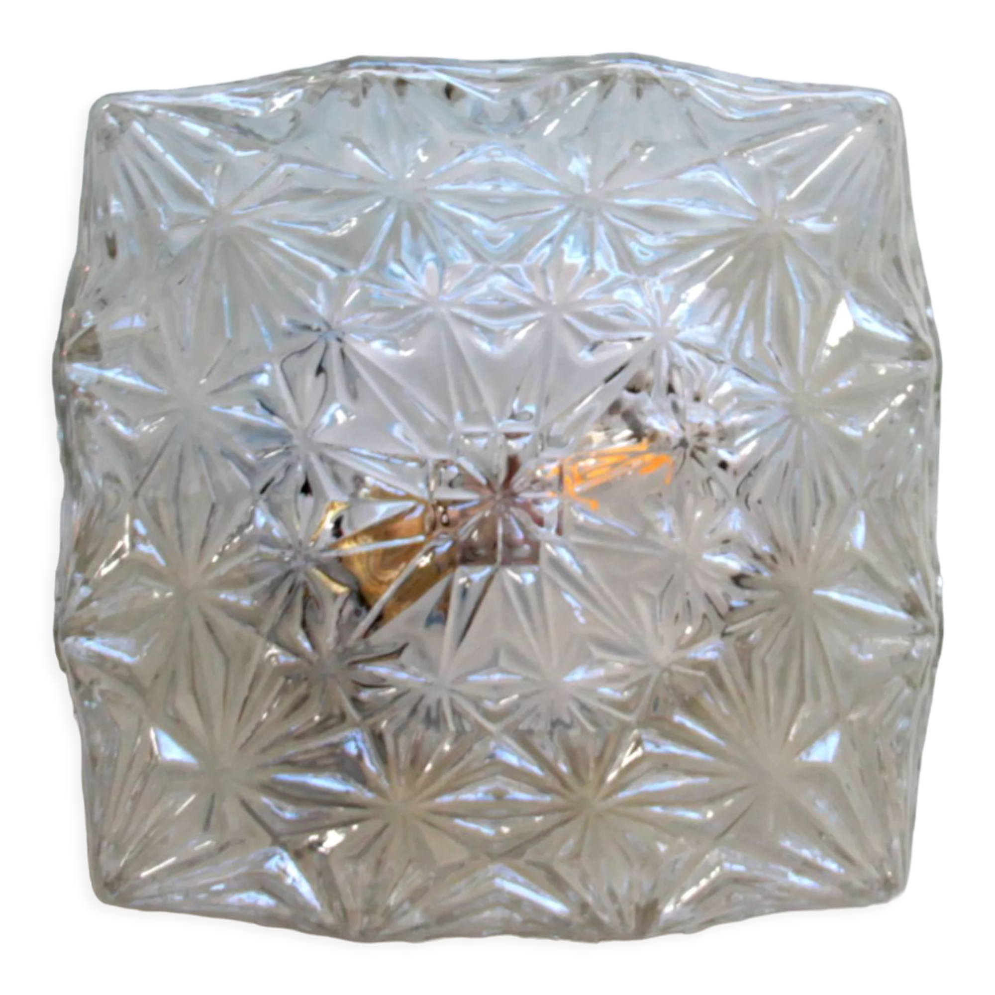 Plafonnier en verre carré minimaliste 1970 1980, années 70-80 ancien