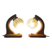 Pair of vintage 1970s mid-century Scandinavian lamps with amber globe.
