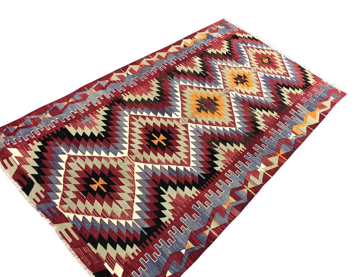 Oushak Geometric Wool Kilim Rug