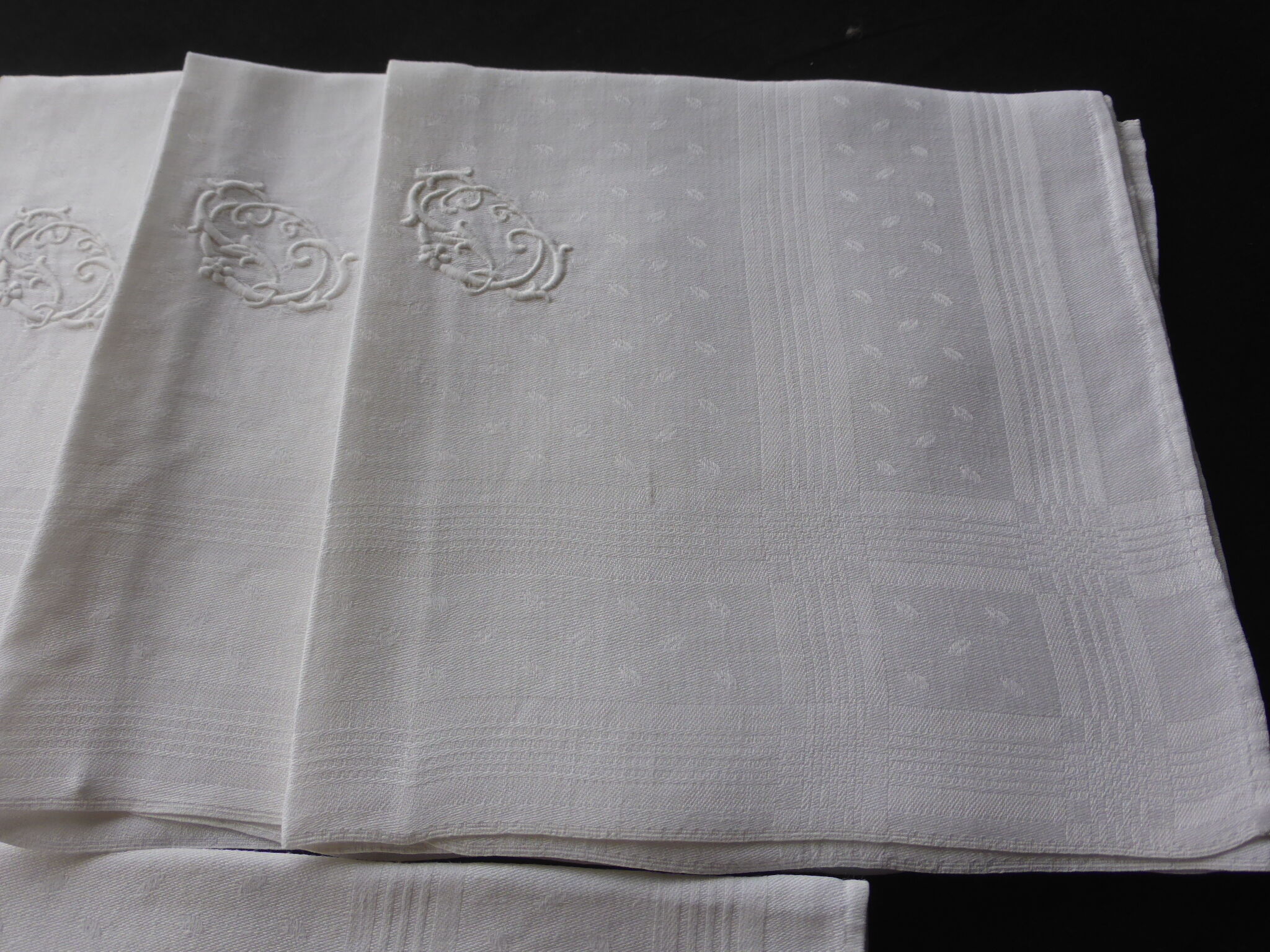 10 antique damask napkins embroidered with the OL and OA monogram