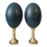 Pair of Emu Eggs, English Bronze Base (Early XXth) 20 cm | Curiosity Collection Object