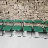 Set of 6 green folding patio chairs