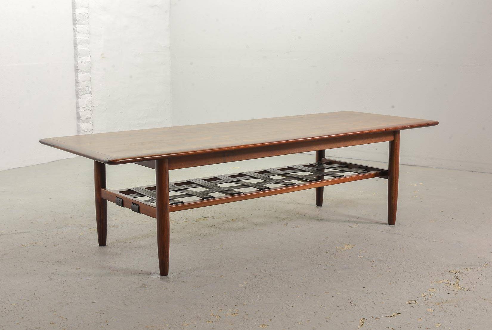 Topform Dutch Design Rosewood Coffee Table with Leather Magazine Holder 60s