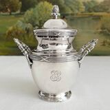 Antique monogrammed silver-plated metal sugar bowl