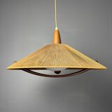 Large Mid-Century Teak and Sisal Cord Pendant from Temde Leuchten, 1960s